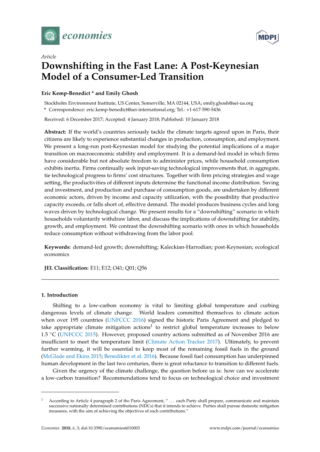 A Post-Keynesian Model of a Consumer-Led Transition