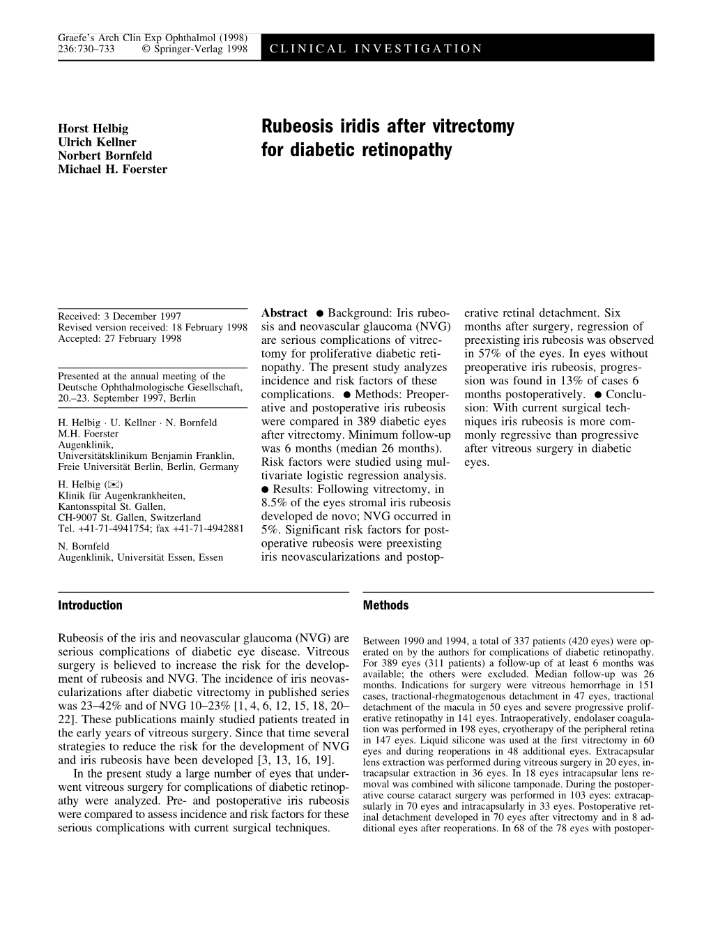 Rubeosis Iridis After Vitrectomy for Diabetic Retinopathy