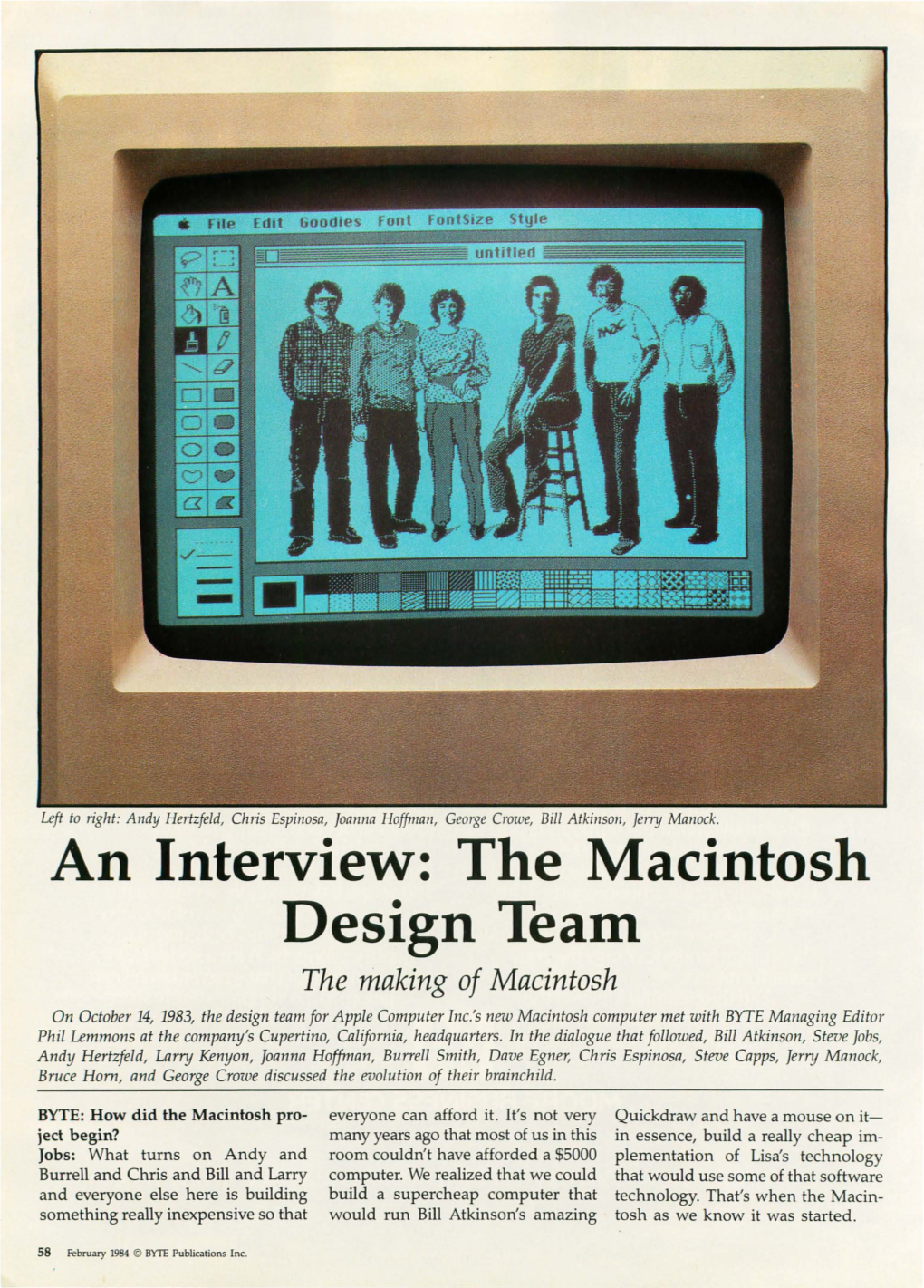 The Macintosh Design Team, February 1984, BYTE Magazine