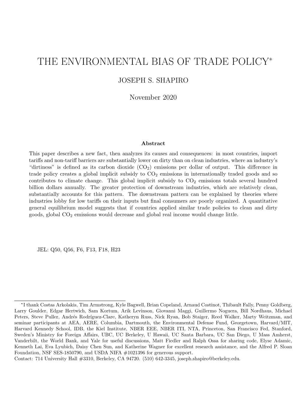 The Environmental Bias of Trade Policy*