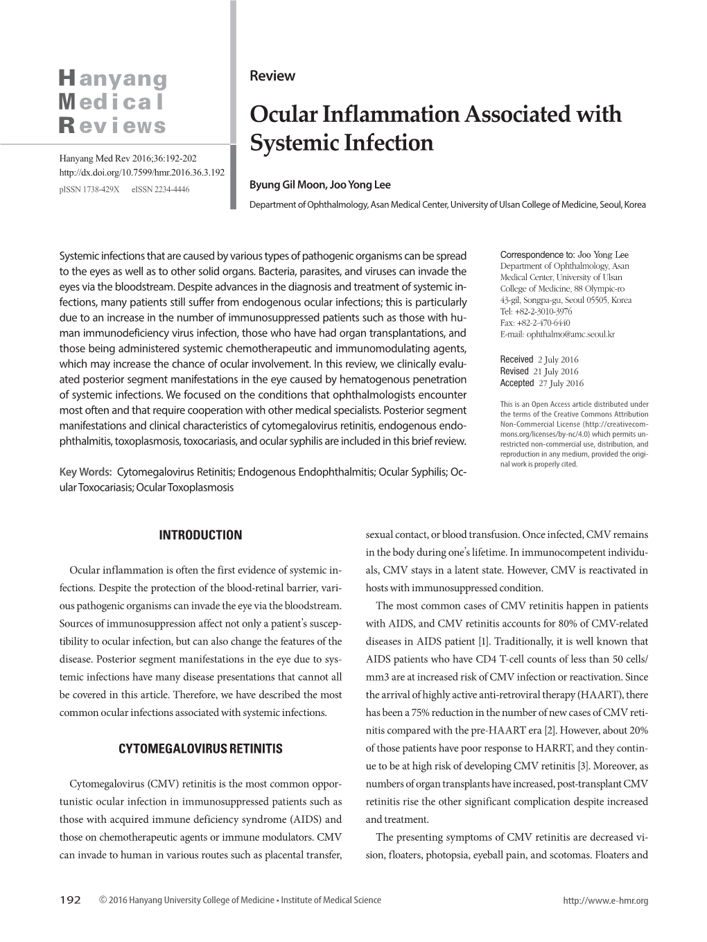 Ocular Inflammation Associated with Systemic Infection