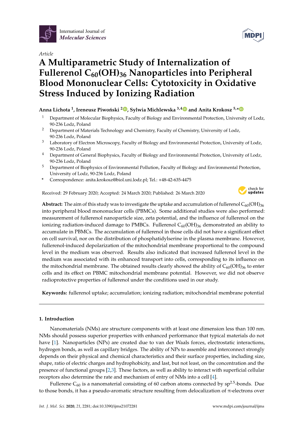 A Multiparametric Study of Internalization of Fullerenol C60(OH)