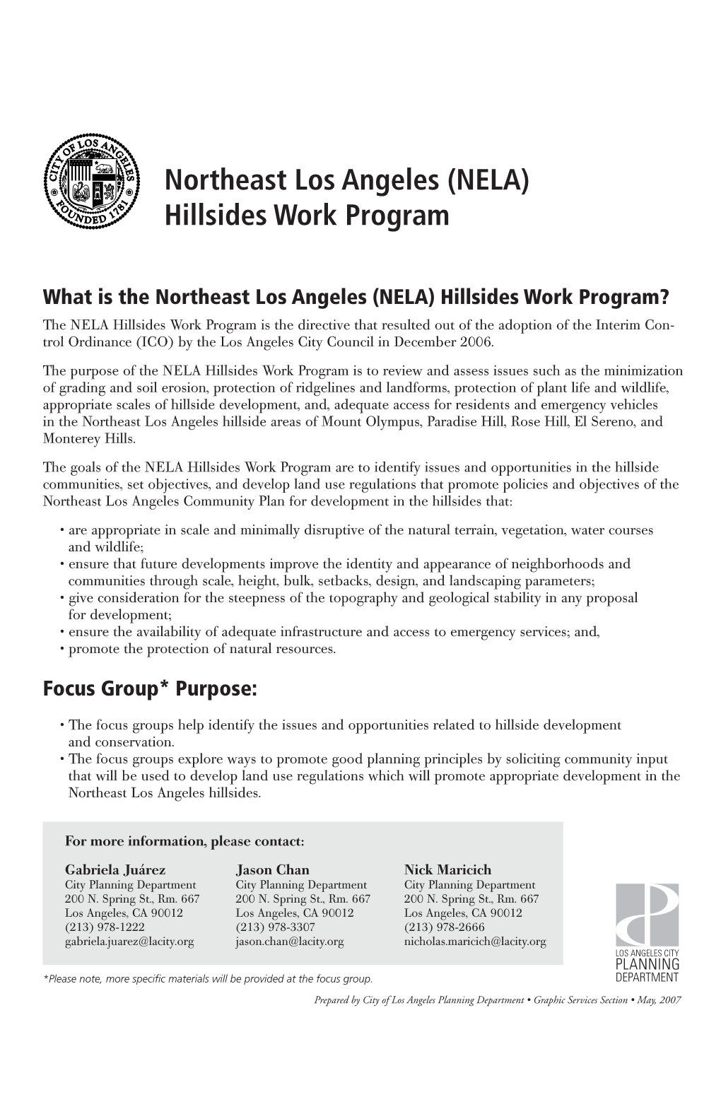 Northeast Los Angeles (NELA) Hillsides Work Program