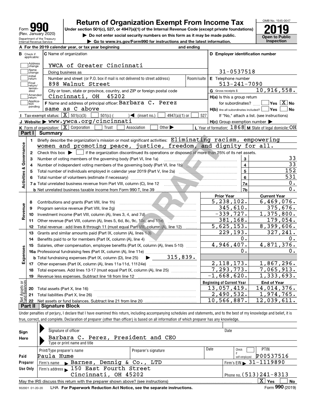 YWCA of GC 2019 Form 990 Final Draft (YWCA of Greater Cincinnati