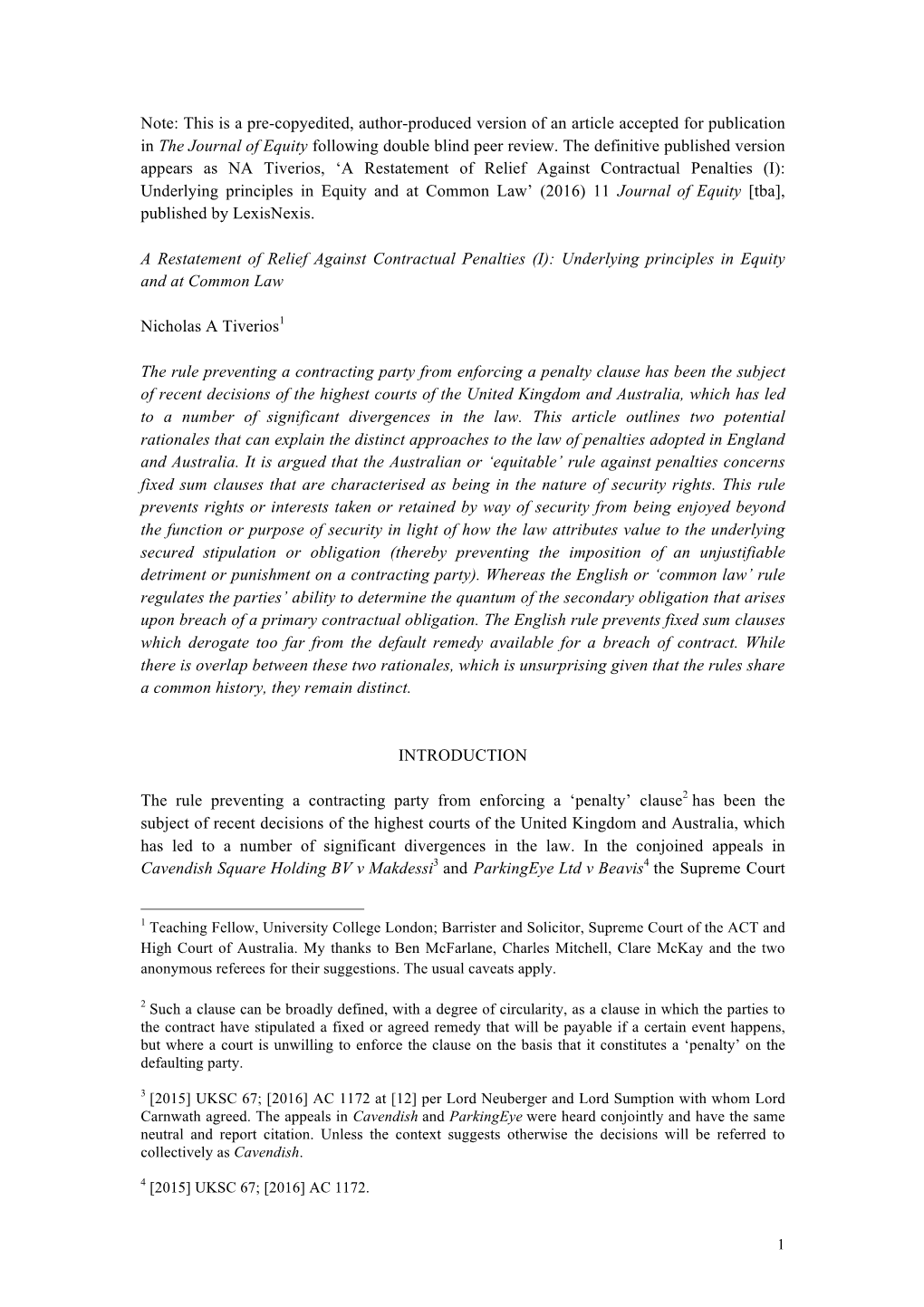 Note: This Is a Pre-Copyedited, Author-Produced Version of an Article Accepted for Publication in the Journal of Equity Following Double Blind Peer Review