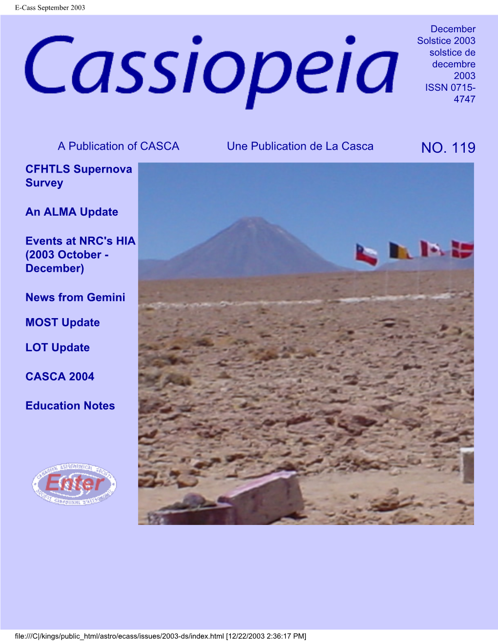 Get PDF Version of This Issue Go to Past Issues of E-Cassiopeia