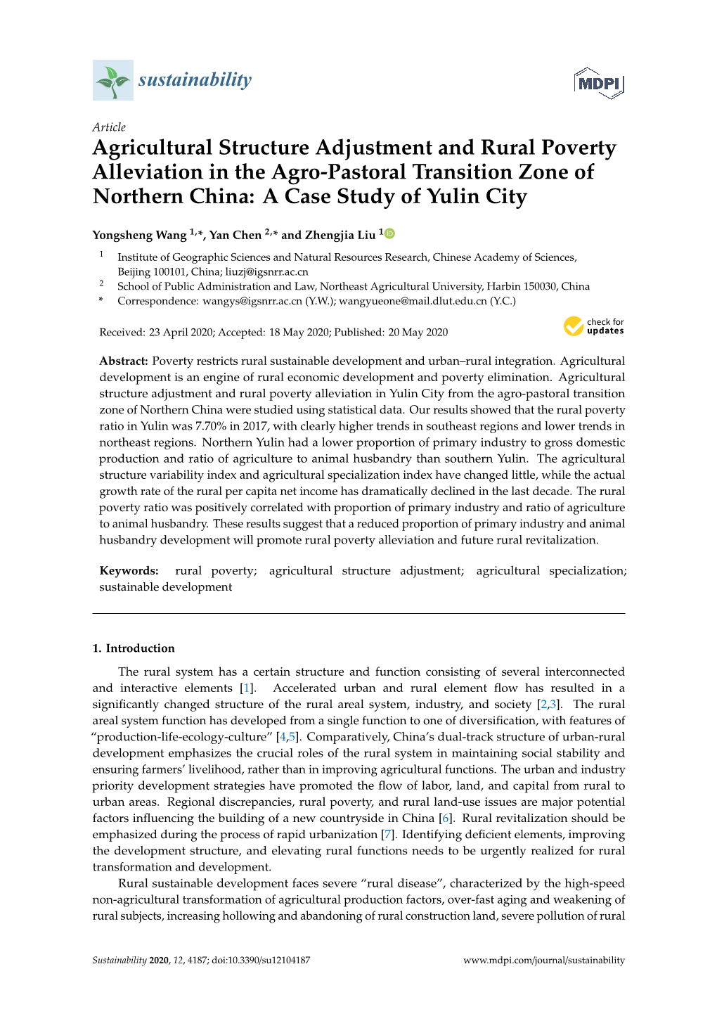 Agricultural Structure Adjustment and Rural Poverty Alleviation in the Agro-Pastoral Transition Zone of Northern China: a Case Study of Yulin City