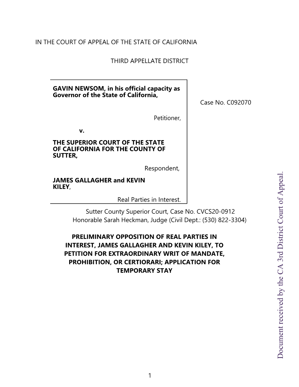 Document Received by the CA 3Rd District Court of Appeal. of Court District 3Rd CA the by Received Document