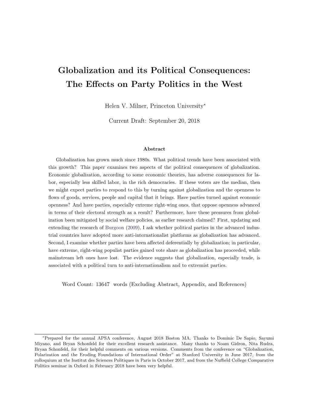 Globalization and Its Political Consequences: the Effects On