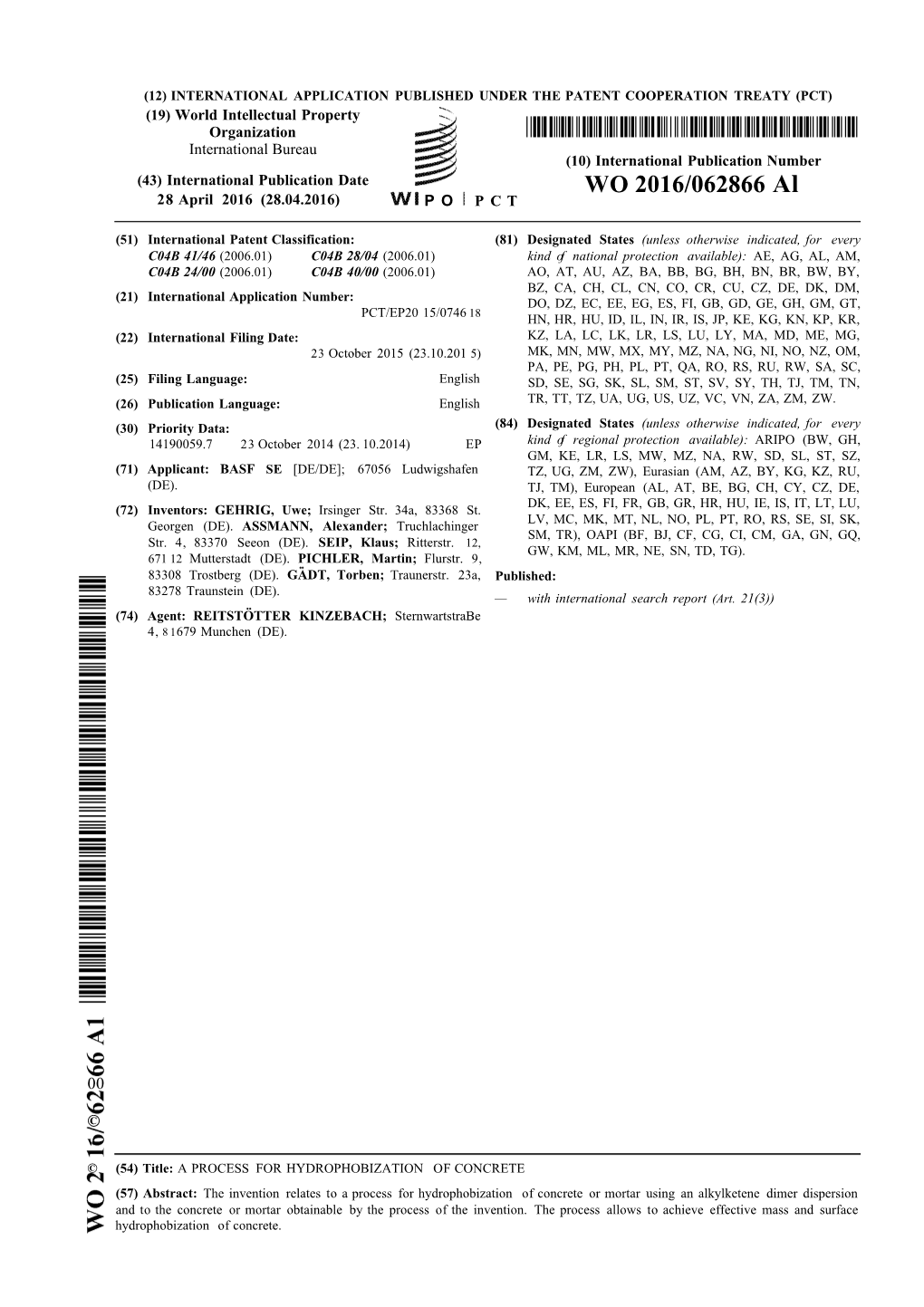 WO 2016/062866 Al 28 April 2016 (28.04.2016) P O P C T