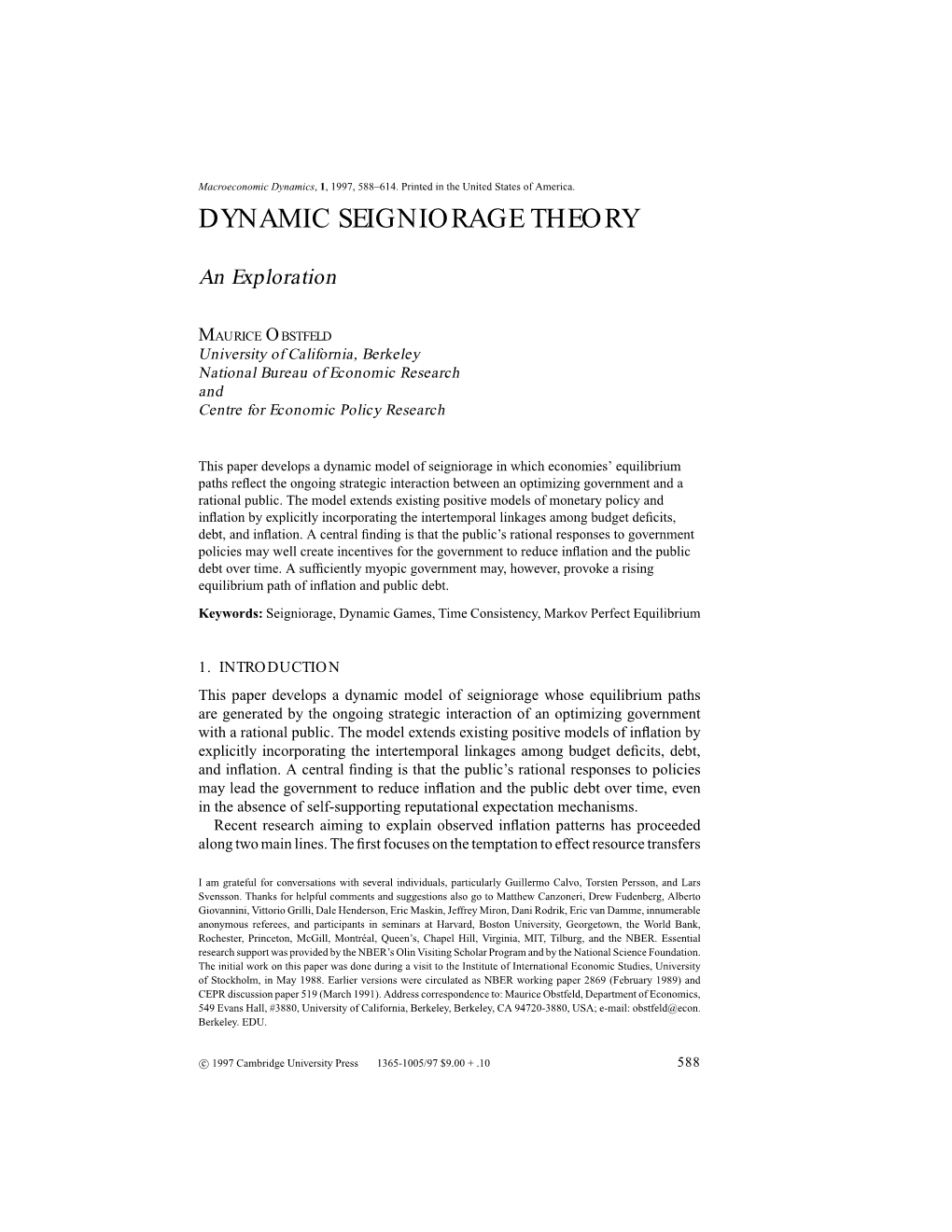 Dynamic Seigniorage Theory