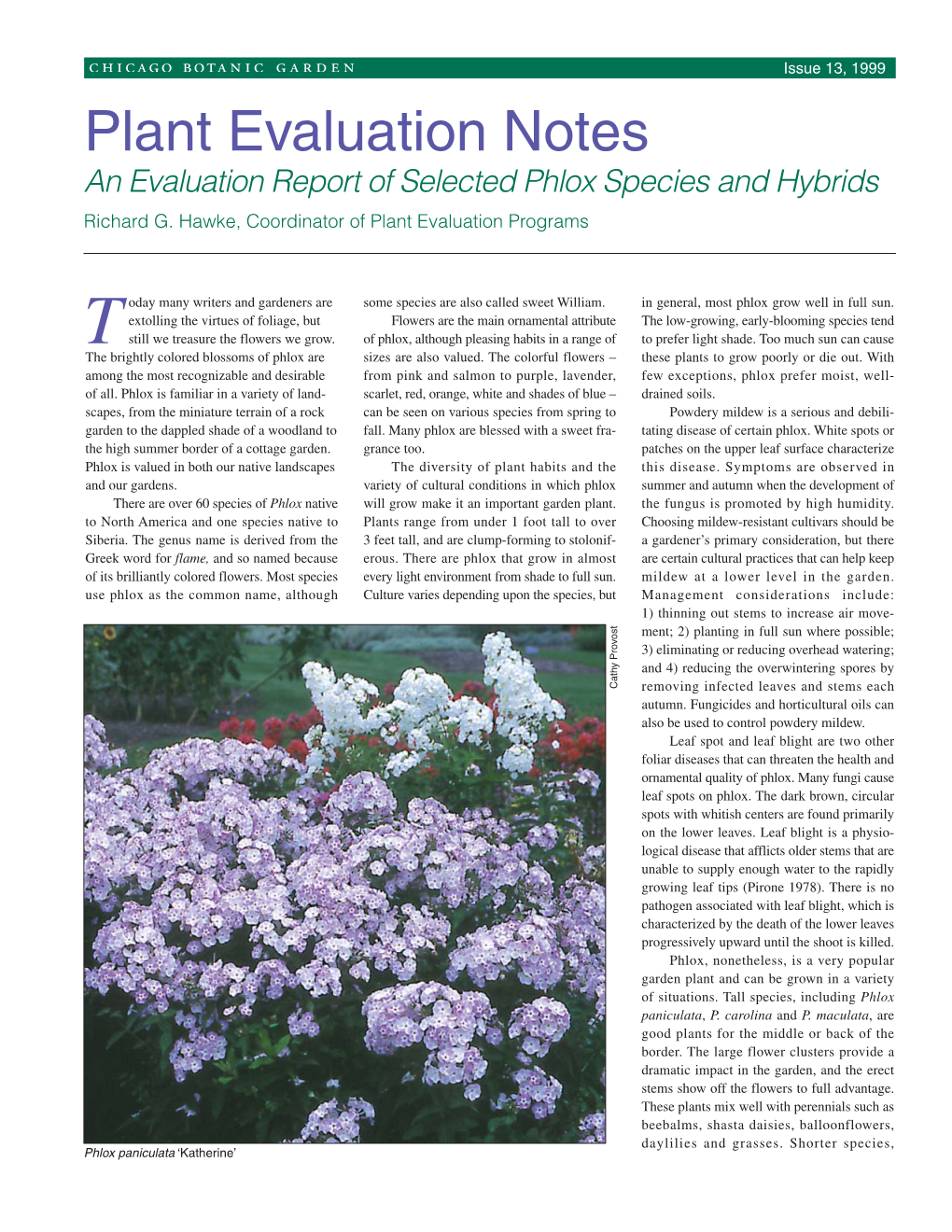 An Evaluation Report of Selected Phlox Species and Hybrids Richard G