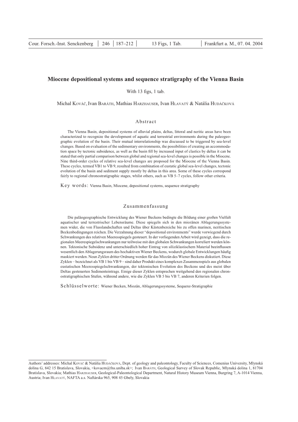 Miocene Depositional Systems and Sequence Stratigraphy of the Vienna Basin