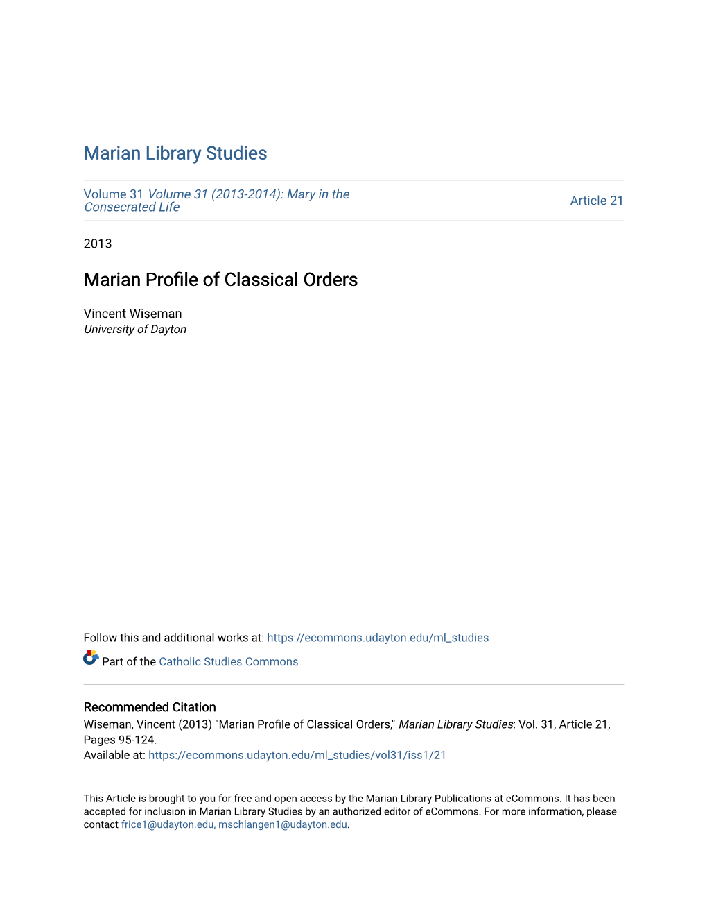 Marian Profile of Classical Orders