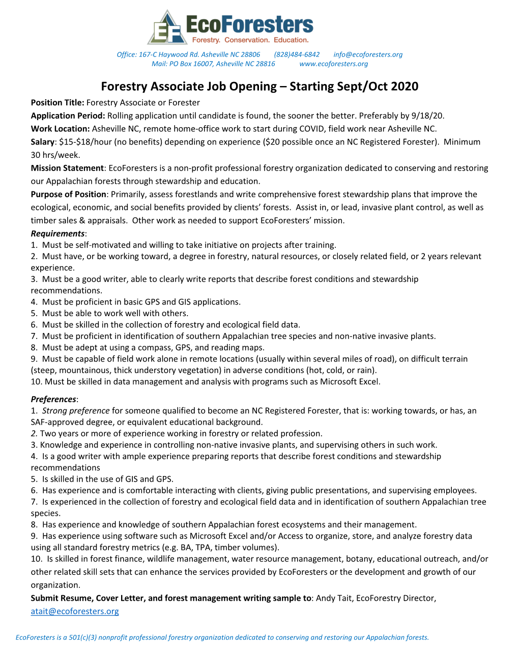 Forestry Associate Job Opening