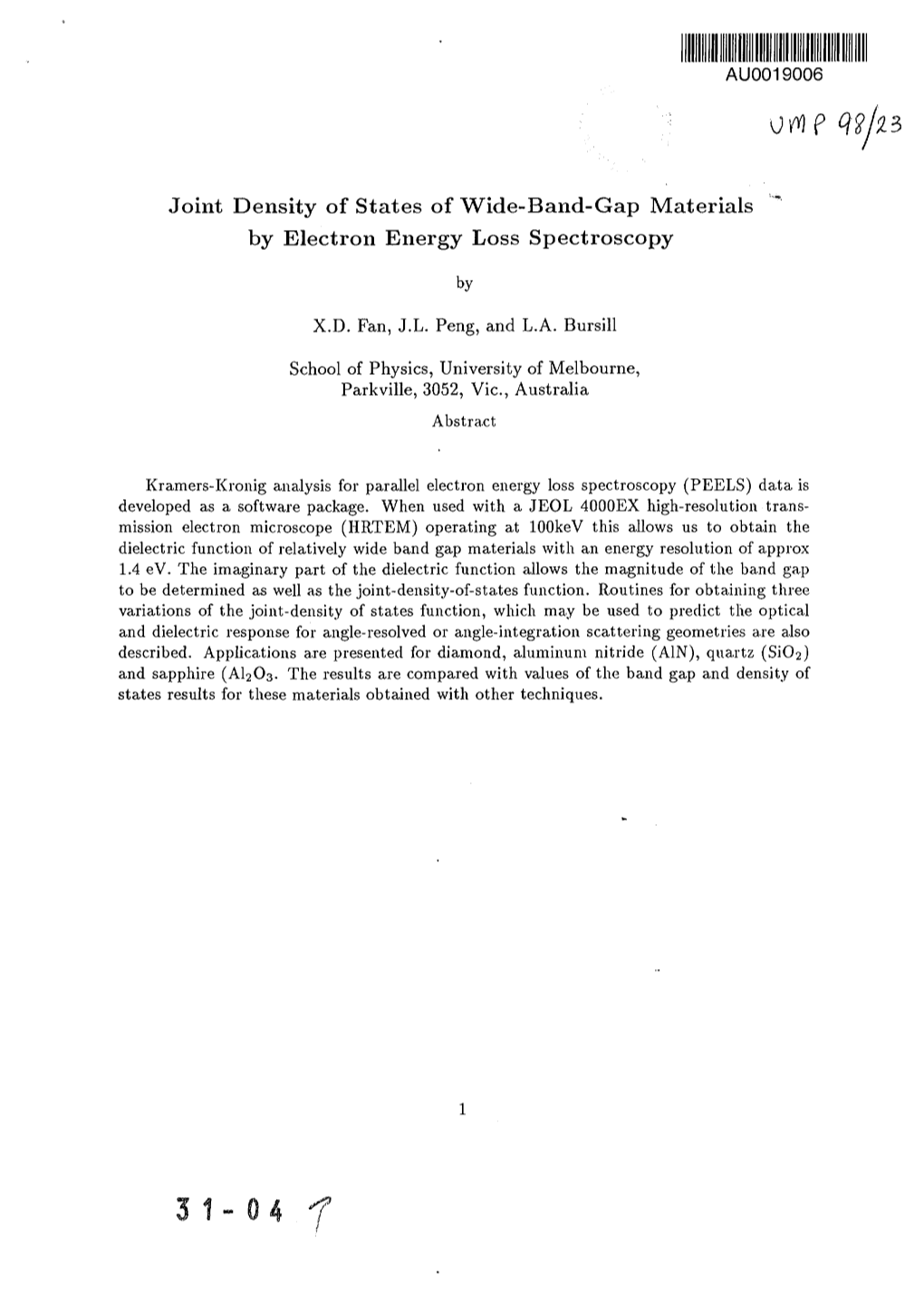 Joint Density of States of Wide-Band-Gap Materials by Electron Energy Loss Spectroscopy