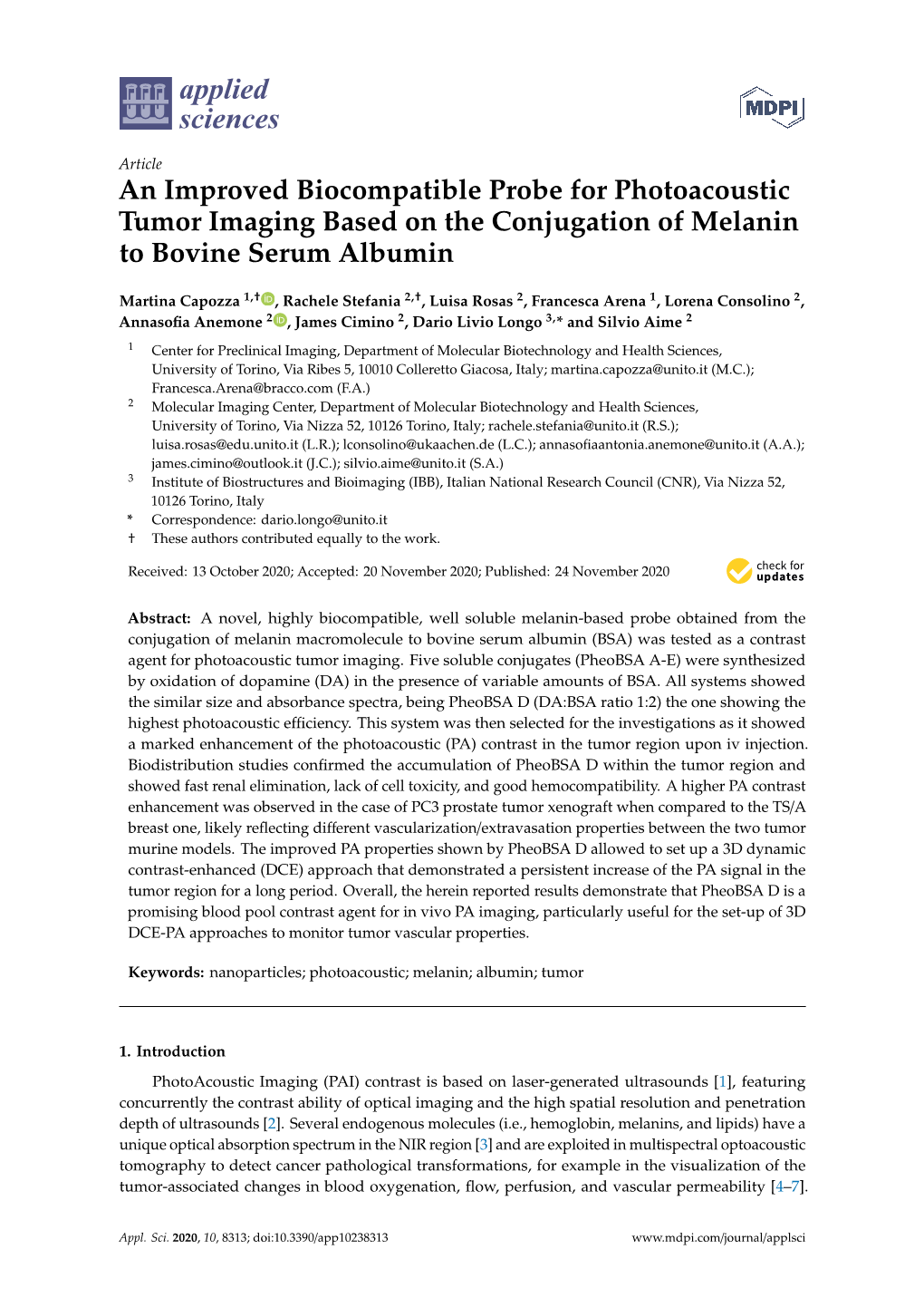 An Improved Biocompatible Probe for Photoacoustic Tumor Imaging Based on the Conjugation of Melanin to Bovine Serum Albumin