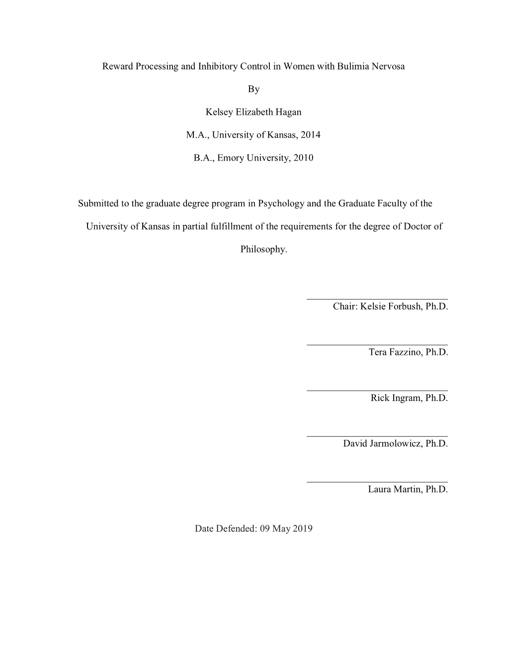 Reward Processing and Inhibitory Control in Women with Bulimia Nervosa