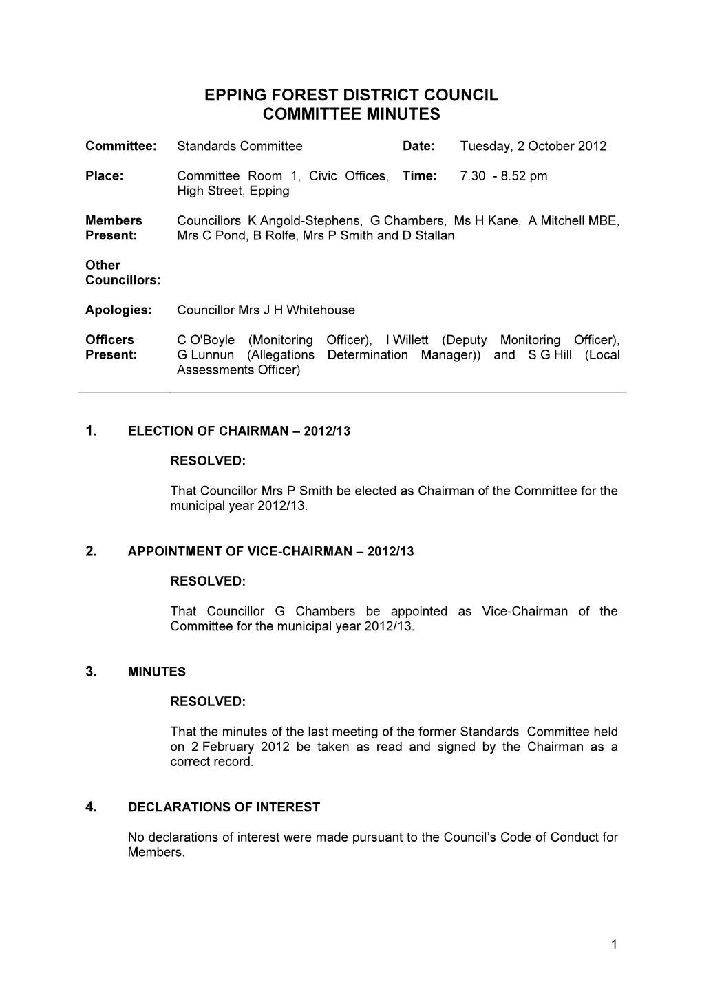 Epping Forest District Council Committee Minutes