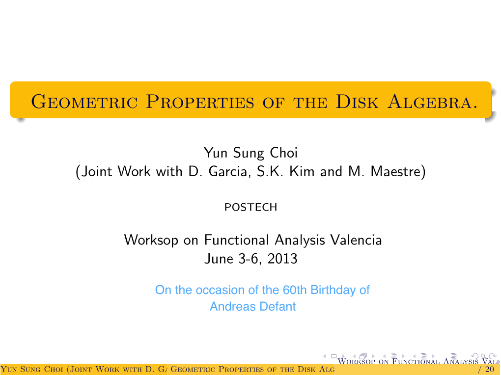 Geometric Properties of the Disk Algebra