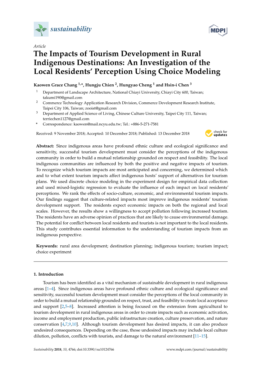 The Impacts of Tourism Development in Rural Indigenous Destinations: an Investigation of the Local Residents’ Perception Using Choice Modeling