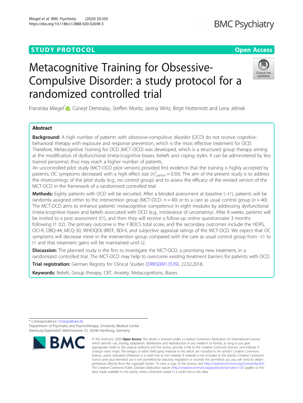 Metacognitive Training for Obsessive