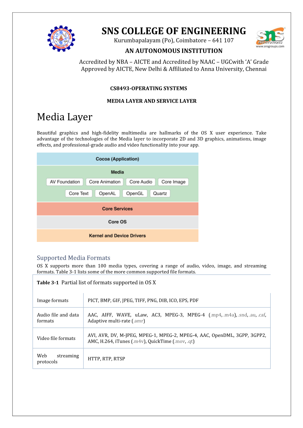 MEDIA LAYER and SERVICE LAYER Media Layer