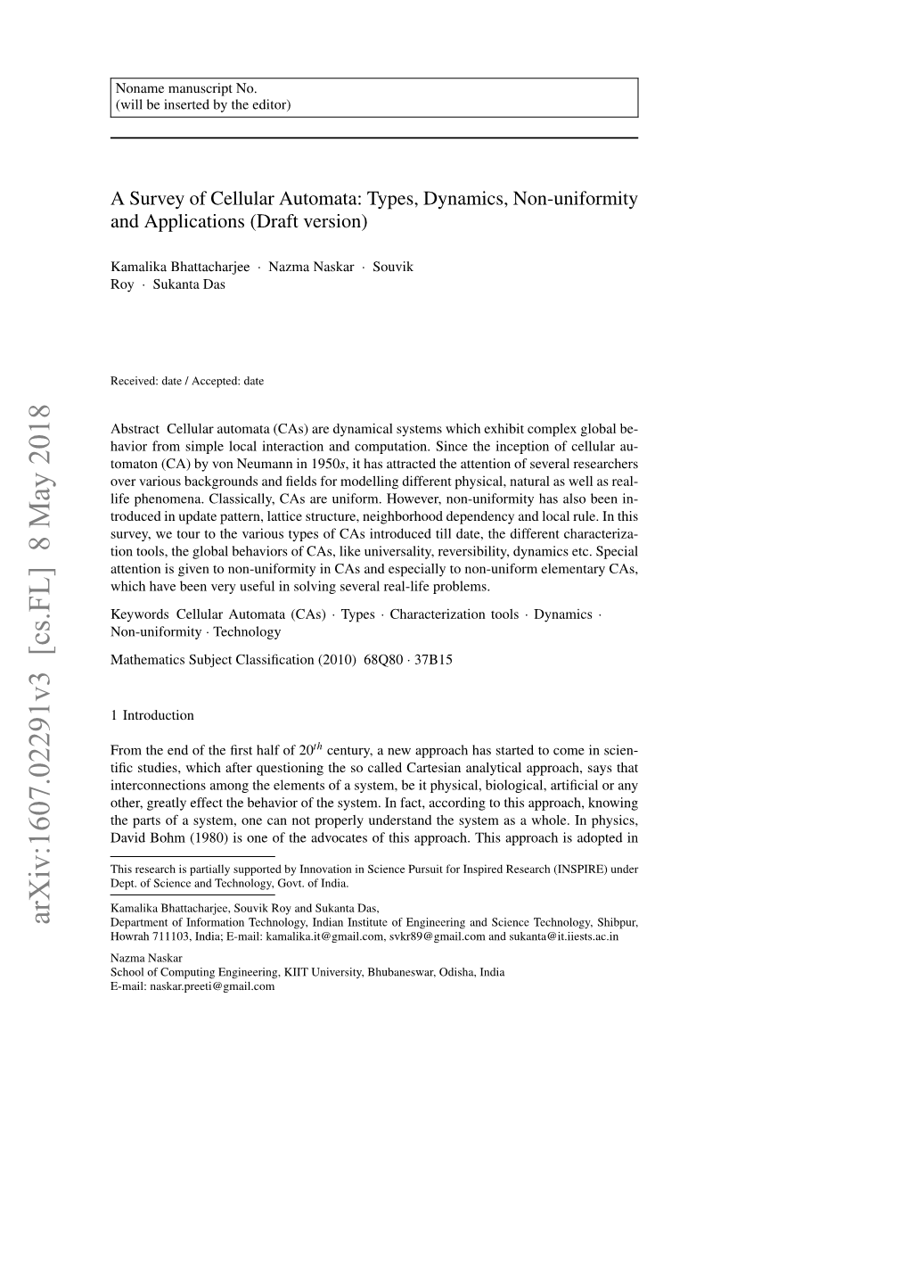 Arxiv:1607.02291V3 [Cs.FL] 8 May 2018