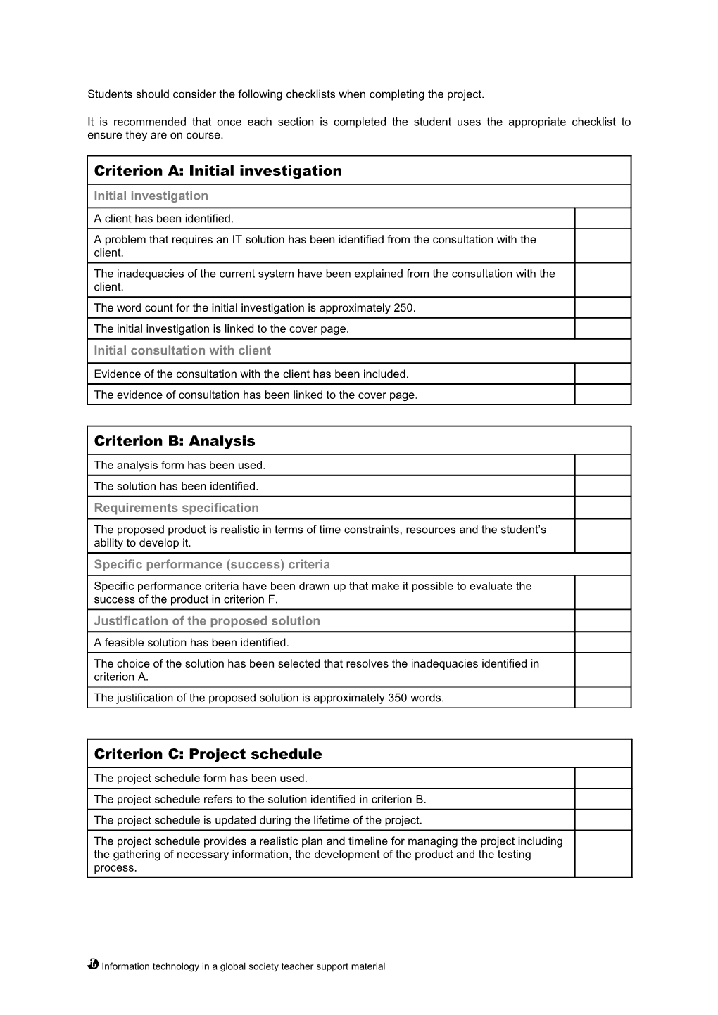 Students Should Consider the Following Checklists When Completing the Project