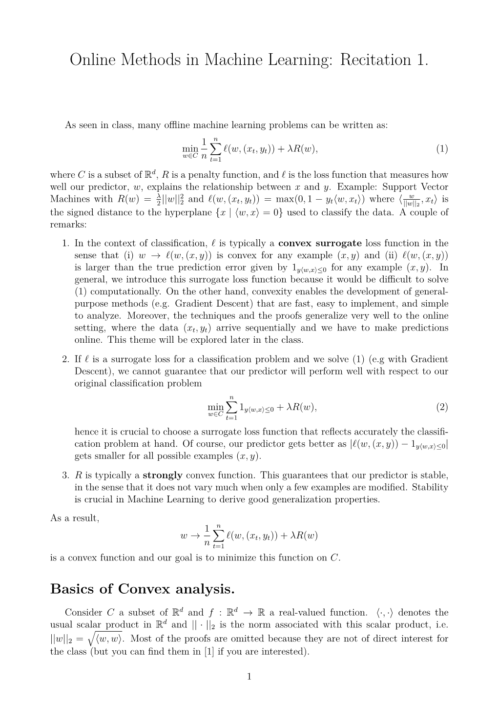 Online Methods in Machine Learning: Recitation 1