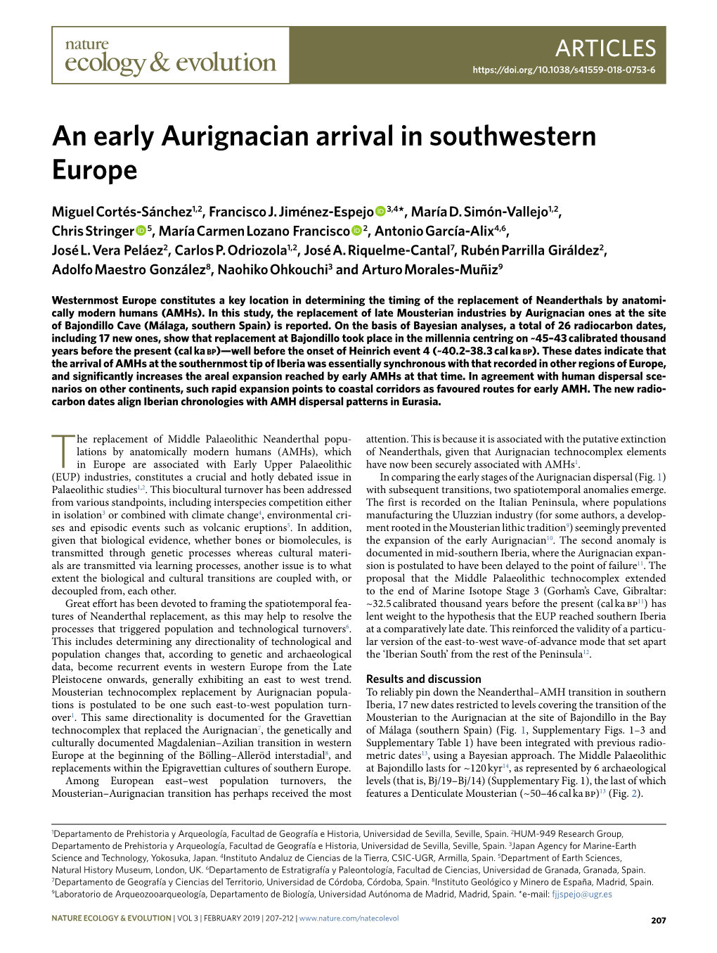 An Early Aurignacian Arrival in Southwestern Europe