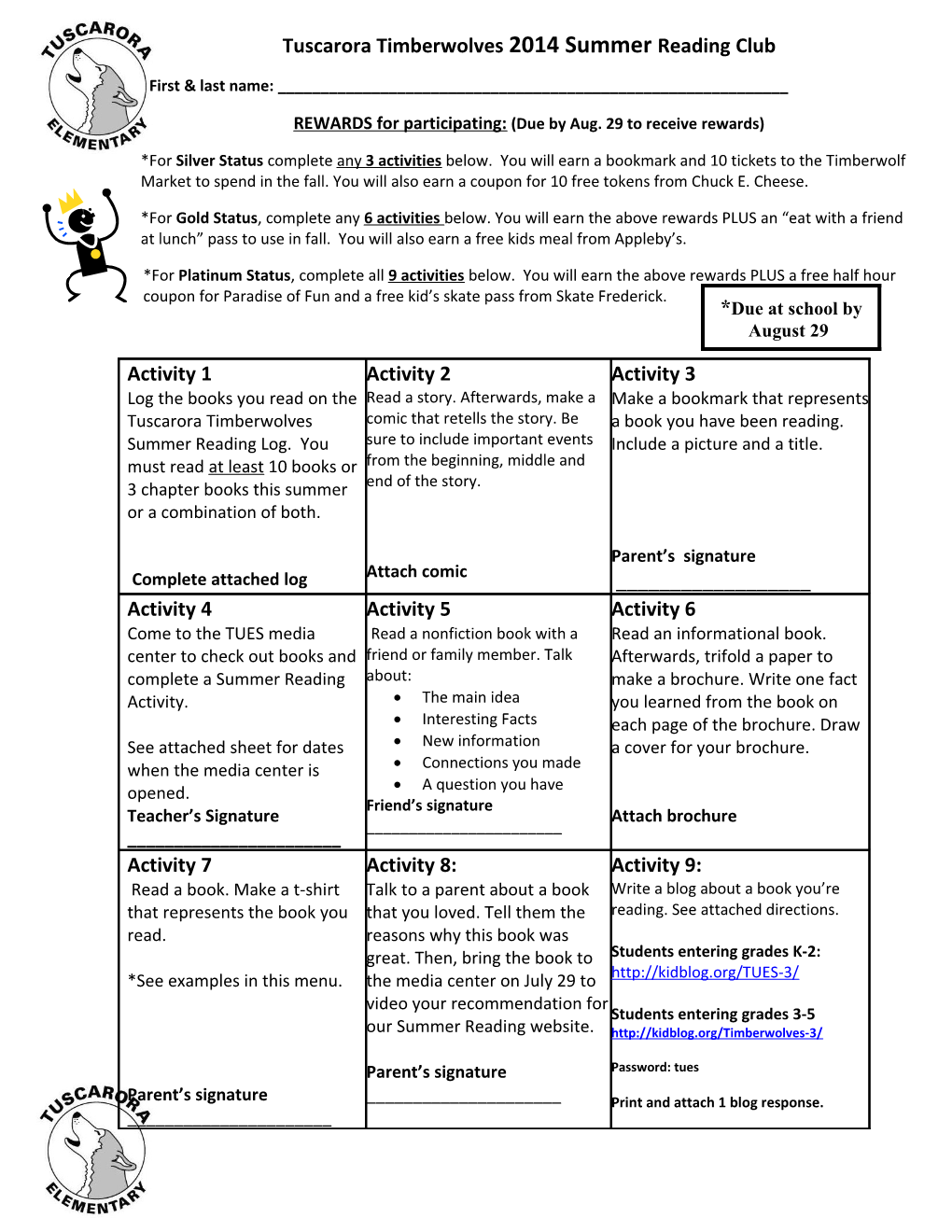 Summer Reading Menu