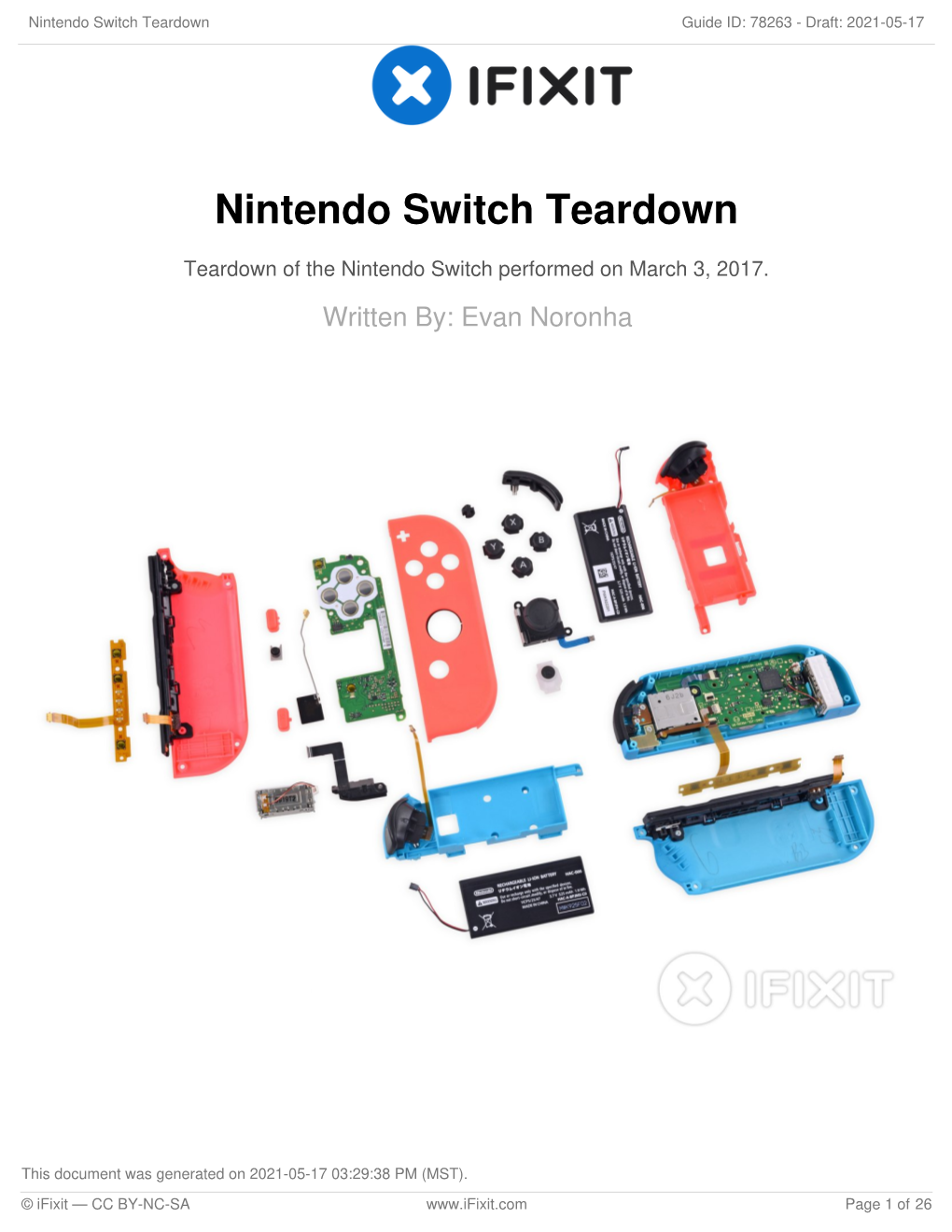 Nintendo Switch Teardown Guide ID: 78263 - Draft: 2021-05-17