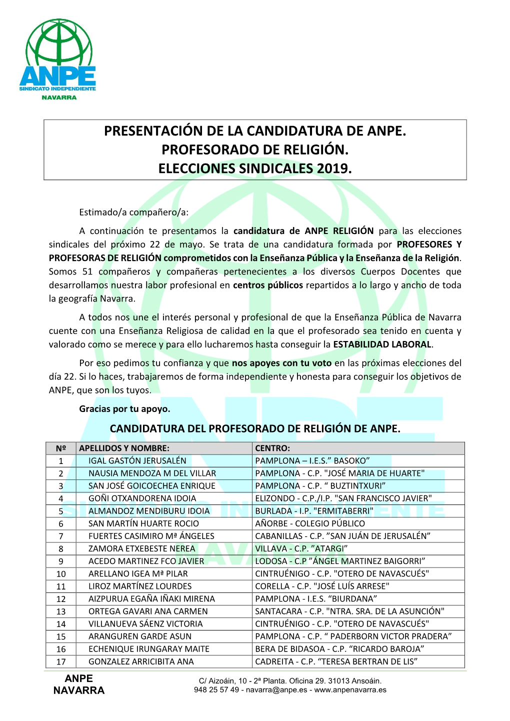 Presentación De La Candidatura De Anpe