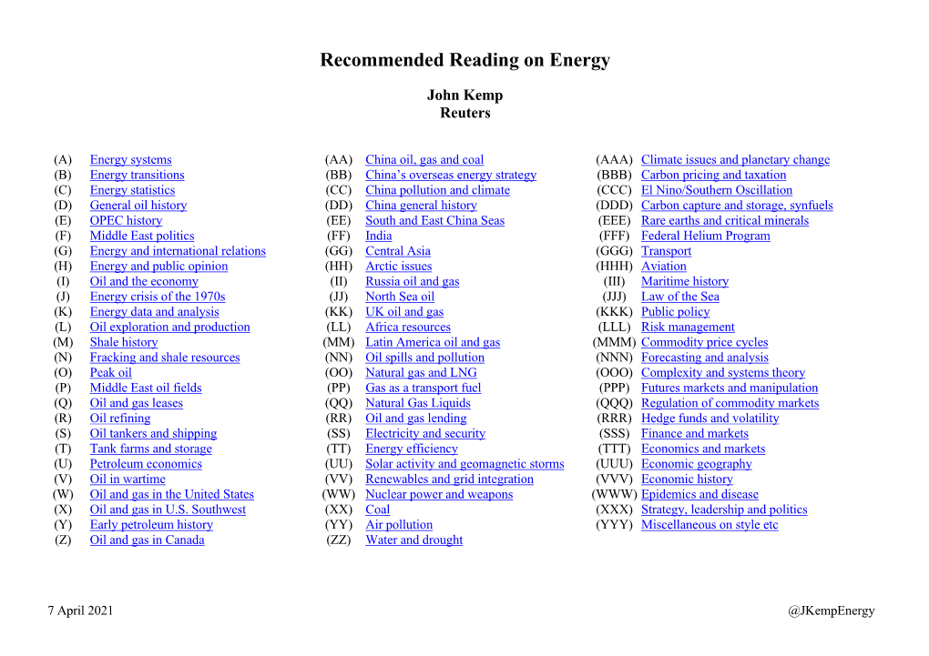 Recommended Reading on Energy