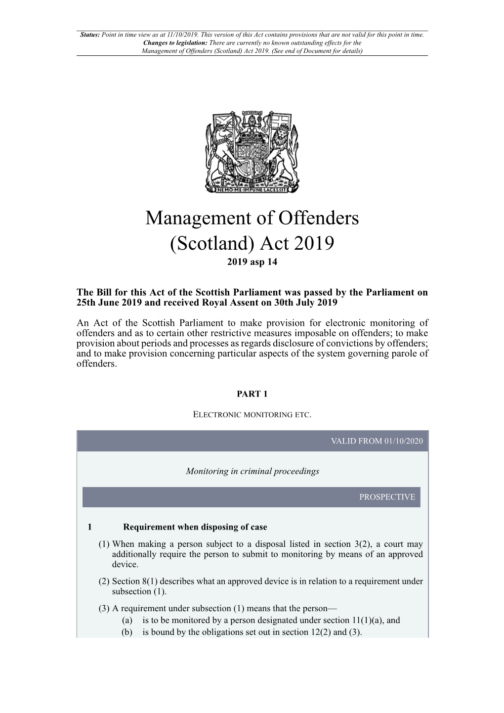 Management of Offenders (Scotland) Act 2019