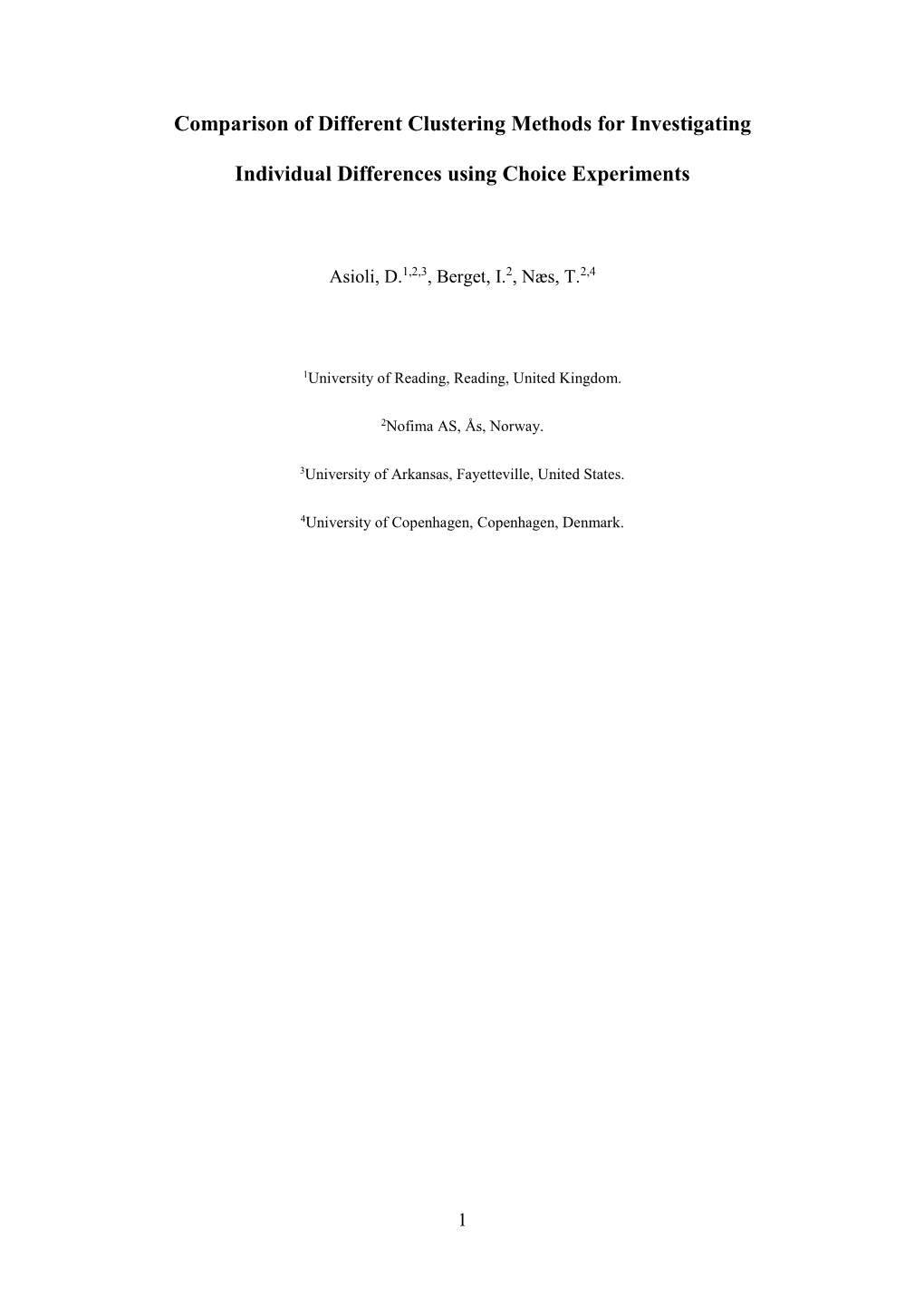 Comparison of Different Clustering Methods for Investigating Individual