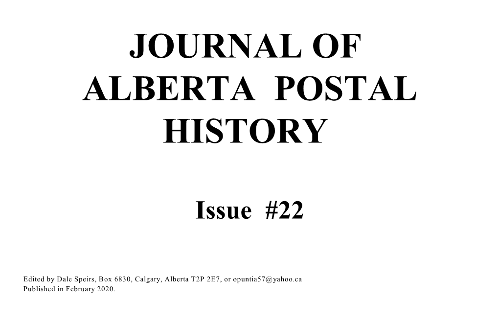 JOURNAL of ALBERTA POSTAL HISTORY Issue