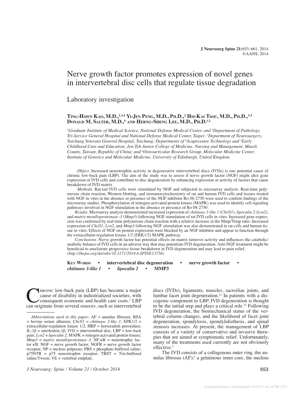 Nerve Growth Factor Promotes Expression of Novel Genes in Intervertebral Disc Cells That Regulate Tissue Degradation