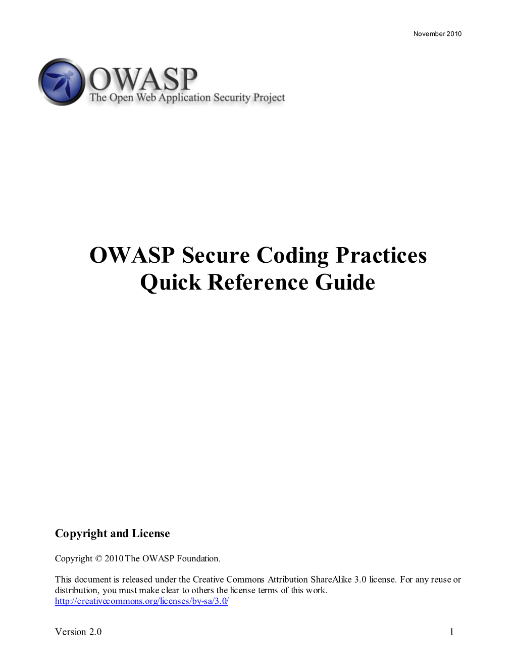 OWASP Secure Coding Practices Quick Reference Guide