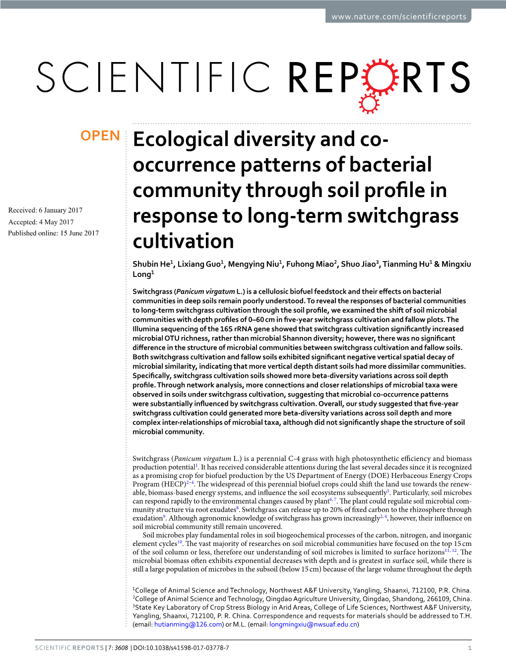 Occurrence Patterns of Bacterial Community Through Soil Profile In