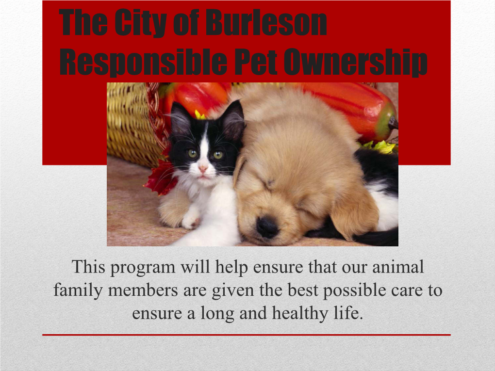 The City of Burleson Responsible Pet Ownership