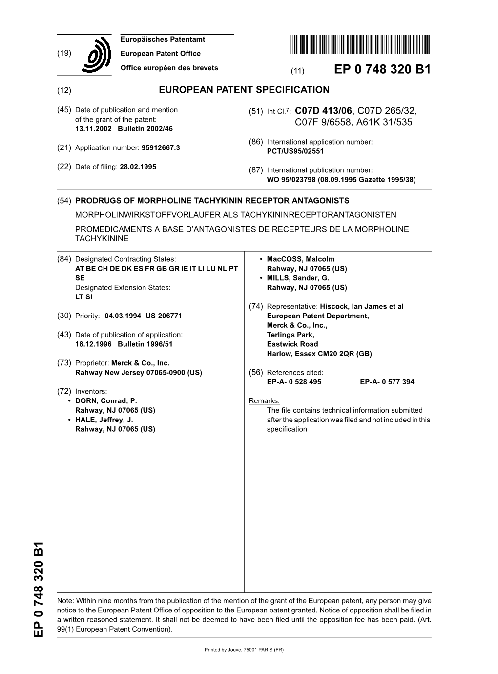 Prodrugs of Morpholine Tachykinin Receptor