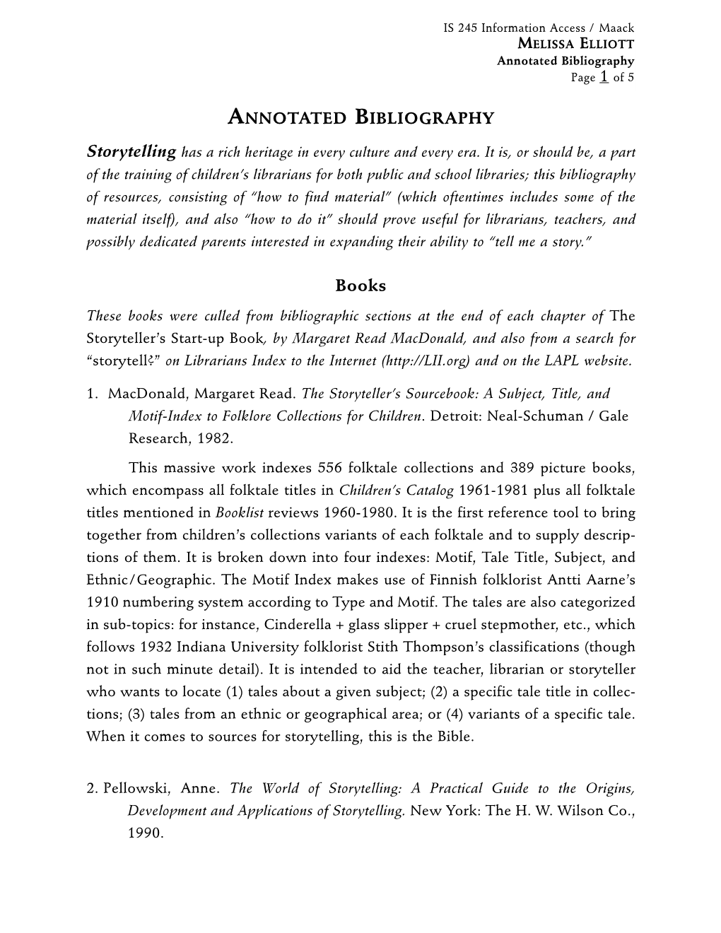 Annotated Bibliography: Storytelling