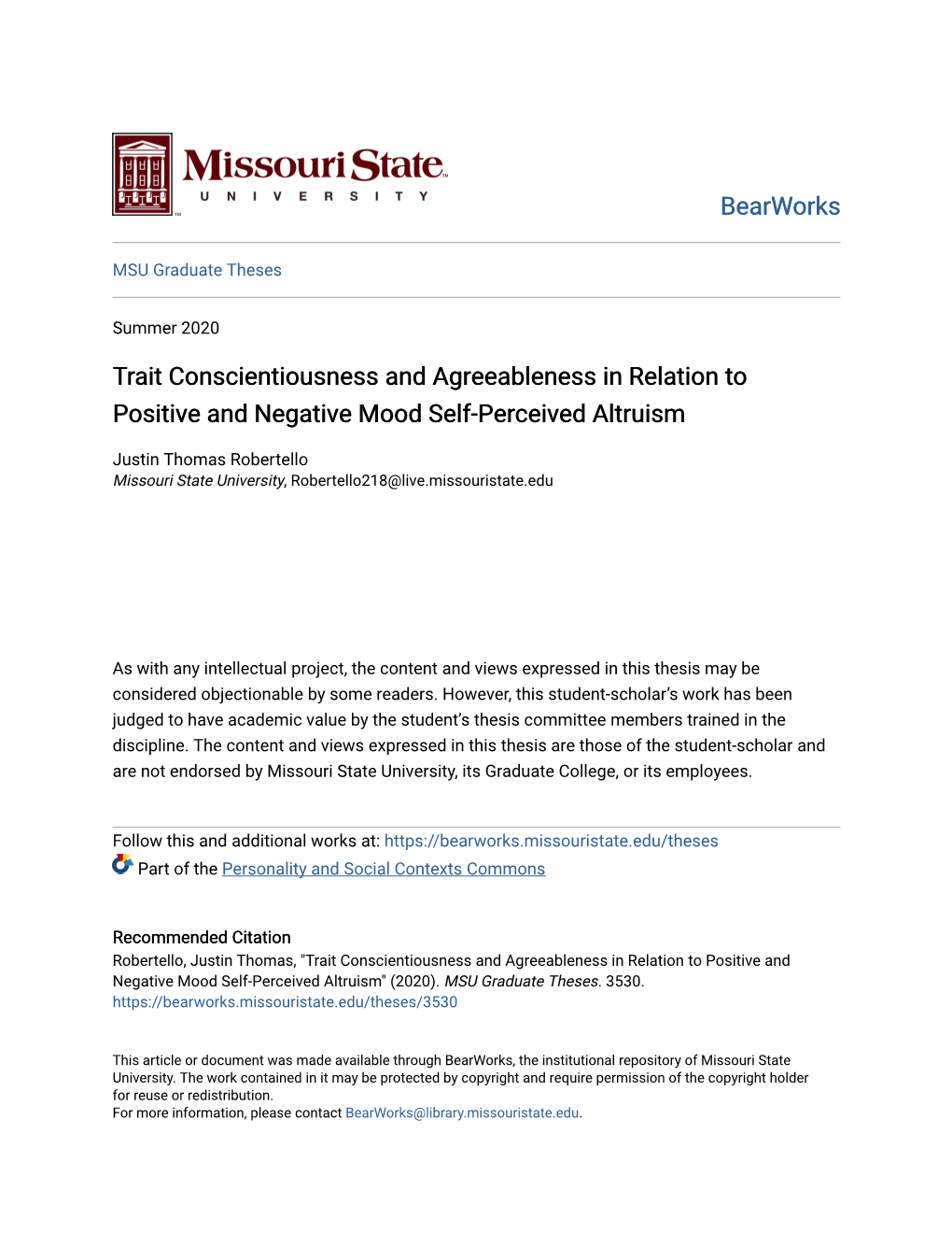 Trait Conscientiousness and Agreeableness in Relation to Positive and Negative Mood Self-Perceived Altruism