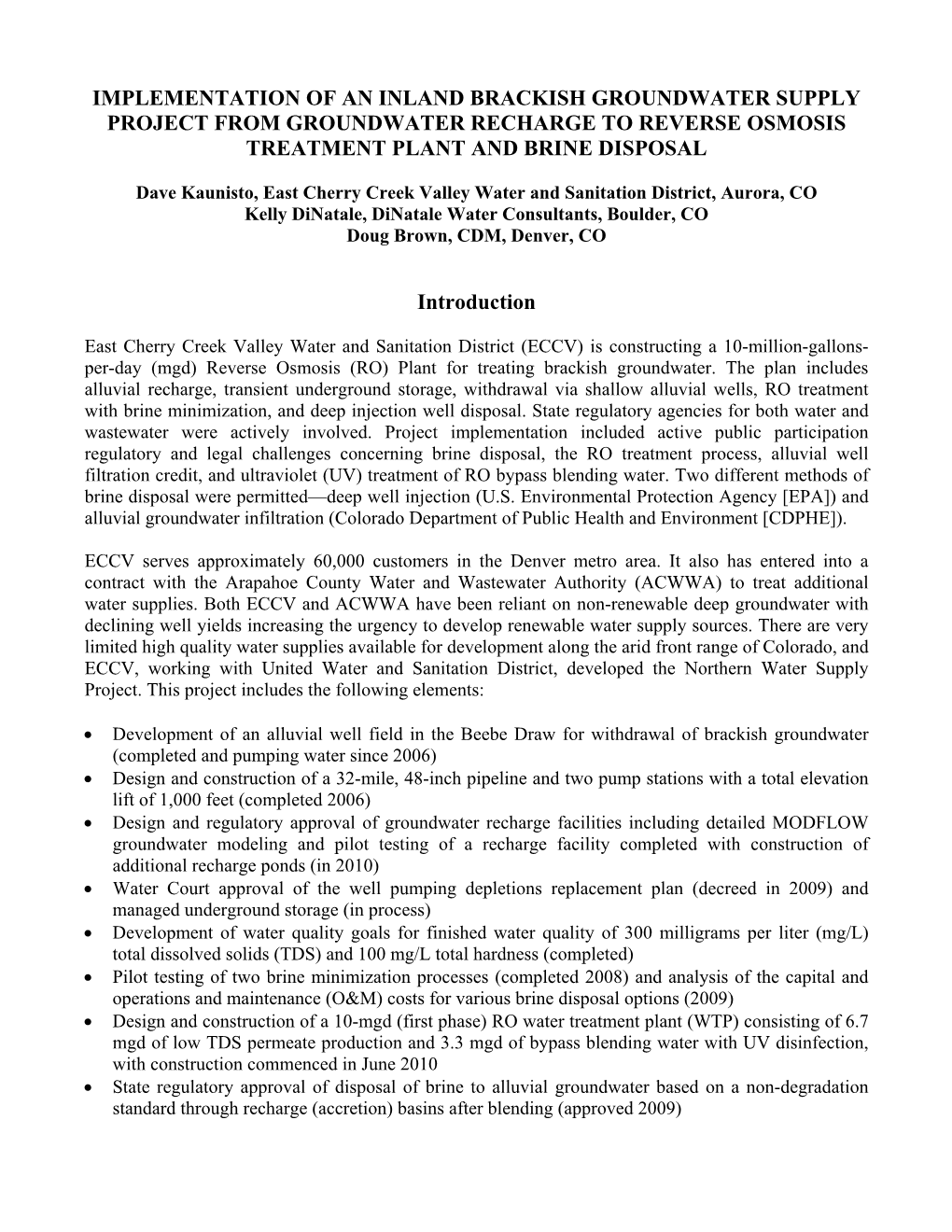 Planning Permitting and Design of an Inland Brackish Groundwater