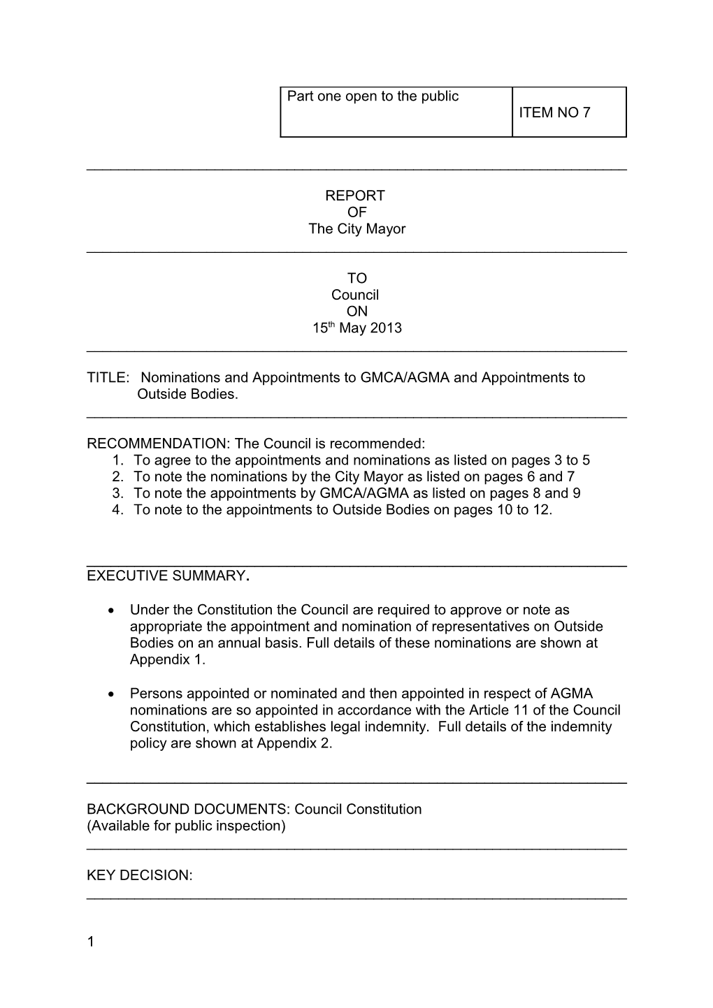 TITLE: Nominations and Appointments to GMCA/AGMA and Appointments To