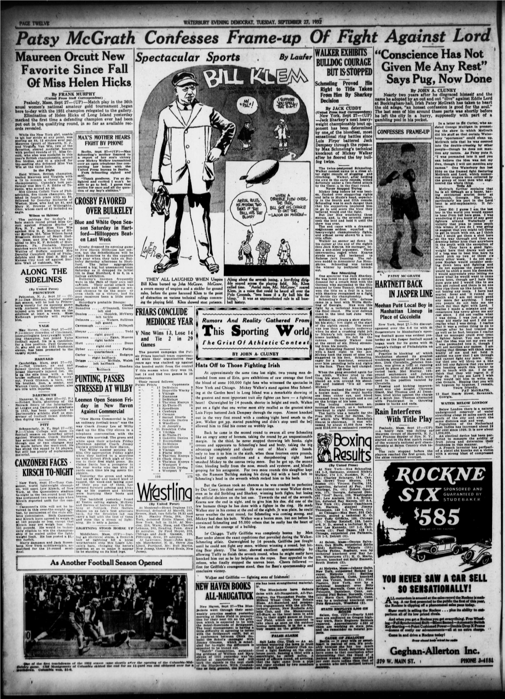 Wrestling Saw the End in and to Him His Due, Did One of the Lyn, Defeated Ray Meyers, Calling Signals, Mcevoy Kearns Test