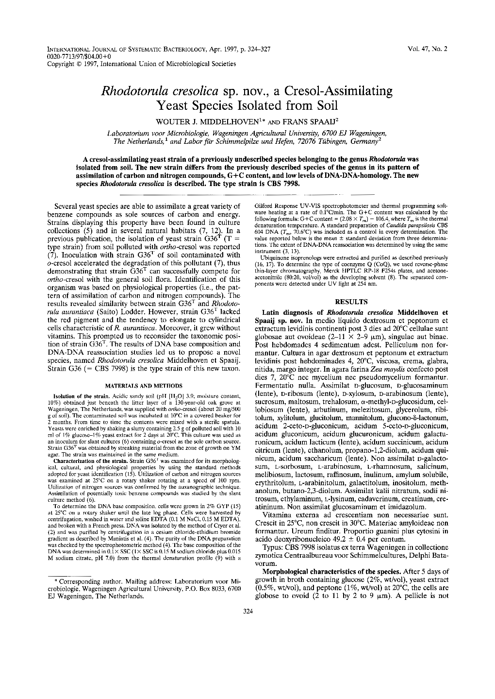 Rhodotomla Cresolica Sp. Nov., a Cresol-Assimilating Yeast Species Isolated from Soil