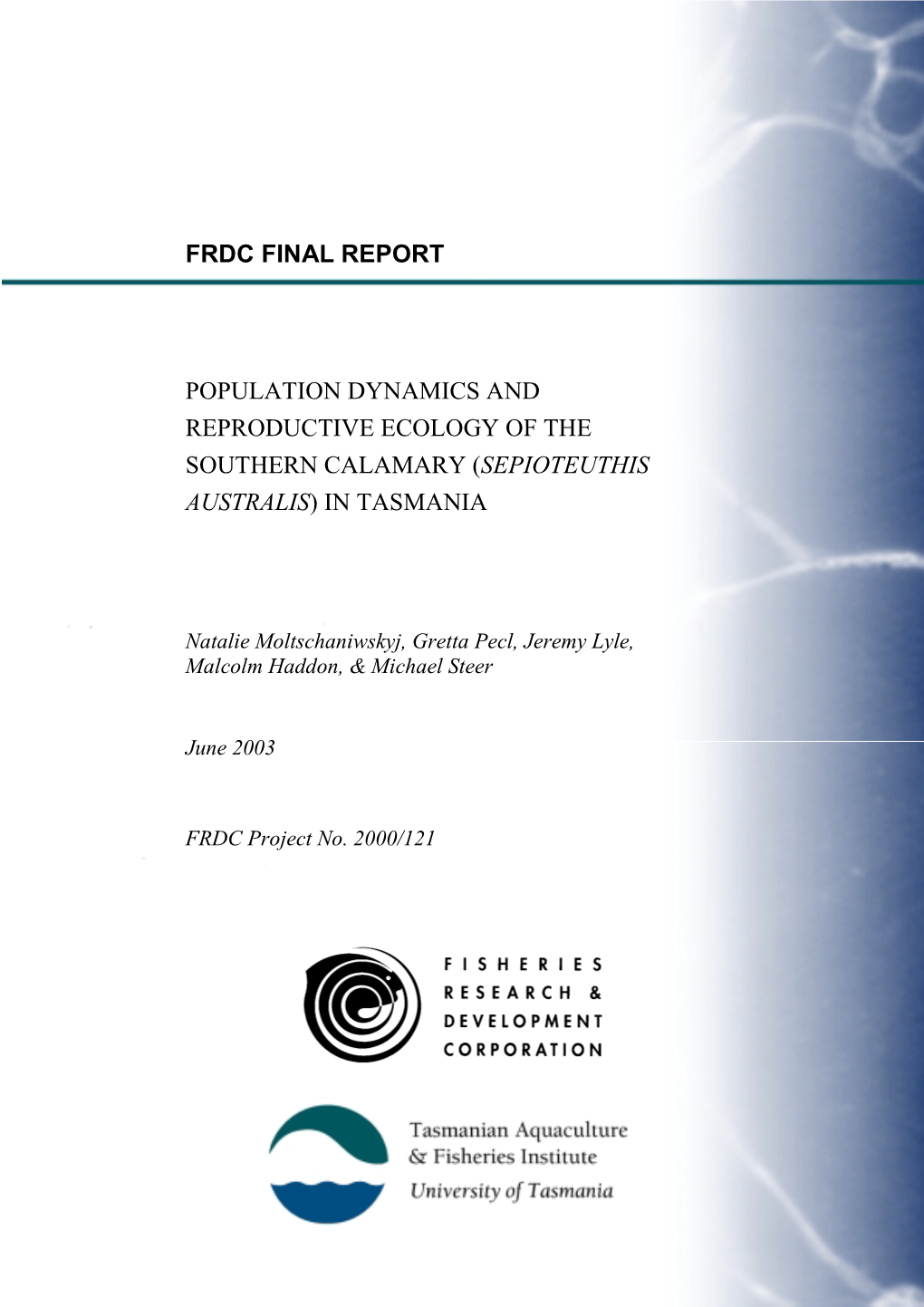 Population Dynamics and Reproductive Ecology of the Southern Calamary in Tasmania